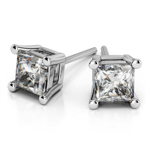 Princess Cut Diamond Stud Earrings In White 14K Gold